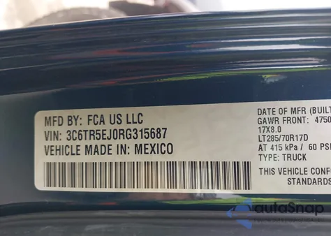 2024 Ram 2500 Powerwagon z USA, uszkodzony, nr VIN 3C6TR5EJ0RG315687